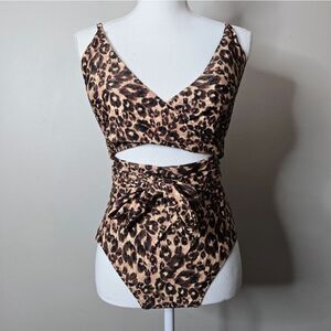 Aerie Leopard Print Wrap Onepiece Swimsuit Small LONG